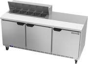 Beverage Air SPE72HC-10 72" 3 Door Rear Mount Refrigerated Sandwich Prep Table | (10) 1/6 Pan