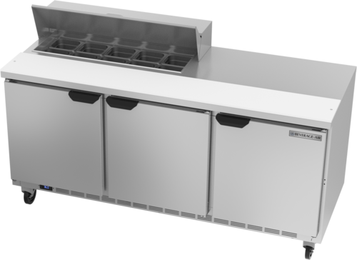 Beverage Air SPE72HC-10 72" 3 Door Rear Mount Refrigerated Sandwich Prep Table | (10) 1/6 Pan