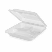 G.E.T. EC-12-1-ET Eco-Takeouts 9 x 9" Reusable 3-Compartment Plastic Take Out Containers | Case of 12