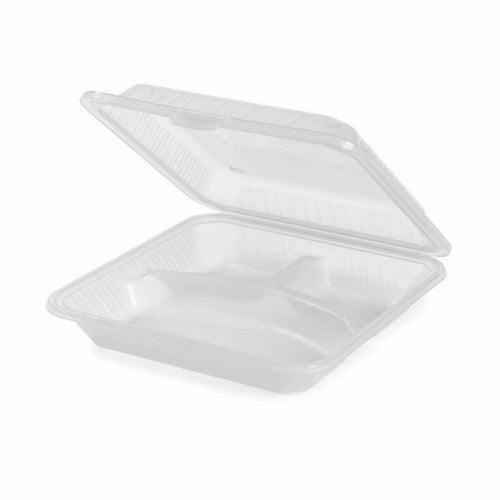 G.E.T. EC-12-1-ET Eco-Takeouts 9 x 9" Reusable 3-Compartment Plastic Take Out Containers | Case of 12