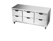 Beverage Air WTRD72AHC-6-FLT 72" 6 Drawer Worktop Refrigerator with Flat Top | 17.88 Cu. Ft.