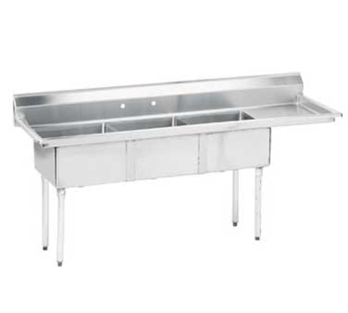 Advance Tabco FE-3-1515-15R-X 62" x 21" 3-Compartment Fabricated Sink w/ 15" Right Drainboard