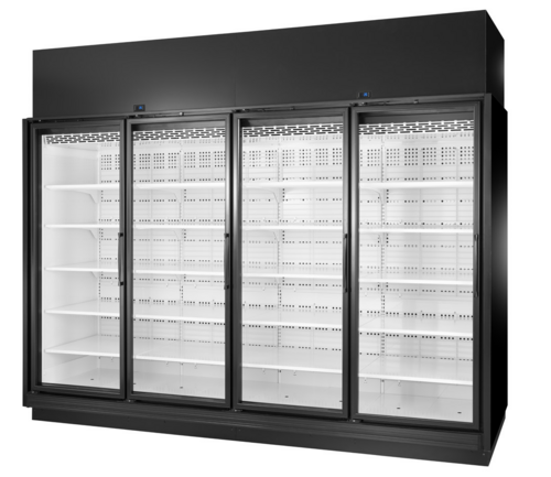 True Mfg. TRM4M-YY-BLK-WHT-1BLKRRRR-4 Merchandiser Refrigerator