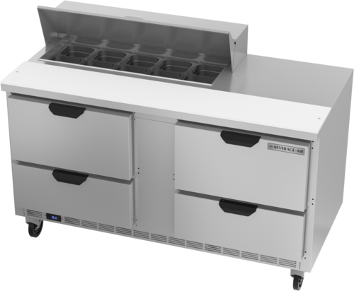 Beverage Air SPED60HC-10-4 60" 4 Drawer Refrigerated Sandwich Prep Table | (10) 1/6 Pan