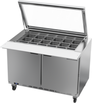 Beverage Air SPE48HC-18M-STL 48" 2 Door Mega Top Refrigerated Sandwich Prep Table w/ See Thru Lids | (18) 1/6 Pan Capacity