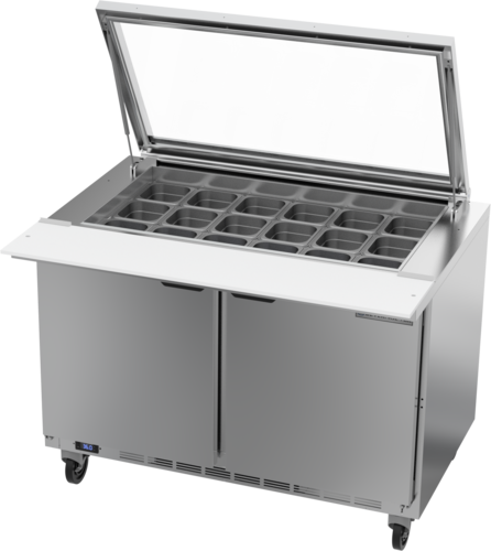 Beverage Air SPE48HC-18M-STL 48" 2 Door Mega Top Refrigerated Sandwich Prep Table w/ See Thru Lids | (18) 1/6 Pan Capacity