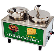 Winco 51073A Dual Well Chili & Cheese Warmer | (1) Pump and (1) 7 Qt. Well with Ladle