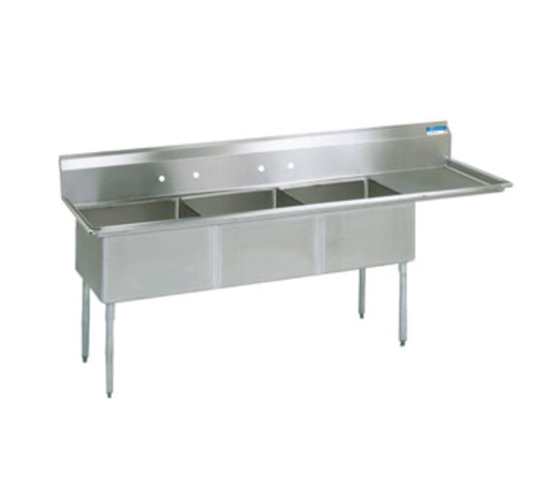 BK Resources BKS-3-24-14-24RS 3 Compartment Sink w/24" Right Drainboard - Stainless Steel Legs | 98.5" Length