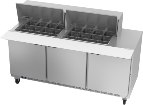 Beverage Air SPE72HC-24M 72" 3 Door Mega Top Refrigerated Sandwich Prep Table | (24) 1/6 Pan