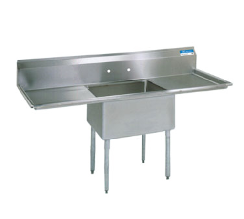 BK Resources BKS-1-1620-12-18T 1 Compartment Sink w/18" Left and Right Drainboards - Galvanized Legs | 52" Length