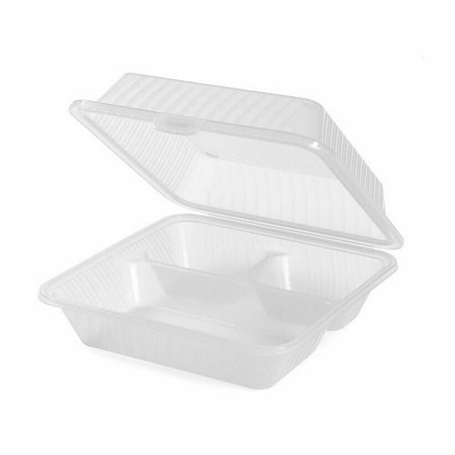 G.E.T. EC-09-1-ET Eco-Takeouts 9 x 9" Reusable 3-Compartment Plastic Take Out Containers | Case of 12