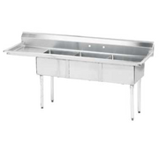 Advance Tabco FE-3-1515-15L-X 62" x 21" 3-Compartment Fabricated Sink w/ 15" Left Drainboard