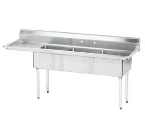 Advance Tabco FE-3-1515-15L-X 62" x 21" 3-Compartment Fabricated Sink w/ 15" Left Drainboard