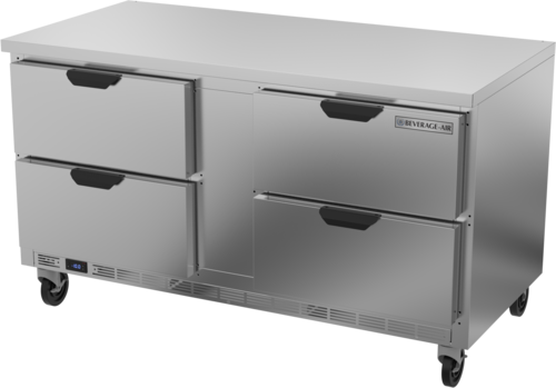 Beverage Air WTFD60AHC-4-FLT 60" 4 Drawer Worktop Freezer w/ Flat Top | 14.39 Cu. Ft.