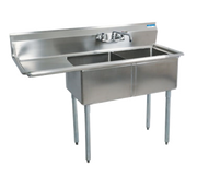 BK Resources BKS-2-24-14-24L 2 Compartment Sink w/24" Left Drainboard - Galvanized Legs | 74.5" Length