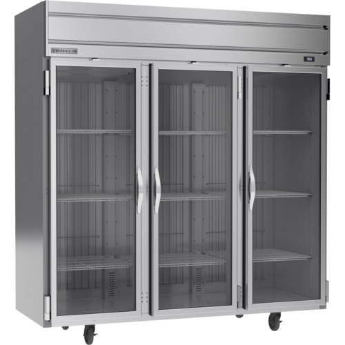 Beverage Air HR3HC-1G 78" 3 Glass Door Top Mount Reach In Refrigerator | 71.52 Cu. Ft.