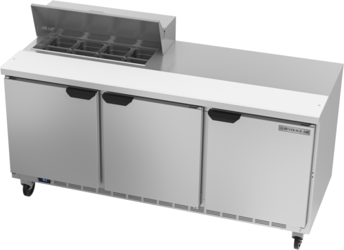 Beverage Air SPE72HC-08 72" 3 Door Rear Mount Refrigerated Sandwich Prep Table | (8) 1/6 Pan
