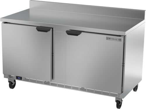 Beverage Air WTR60AHC-FIP 60" 2 Door Worktop Refrigerator with Foamed-In Backsplash | 14.75 Cu. Ft