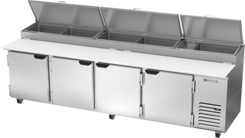 Beverage Air DP119HC 119" 4 Door Refrigerated Pizza Prep Table | 42.2 Cu. Ft.