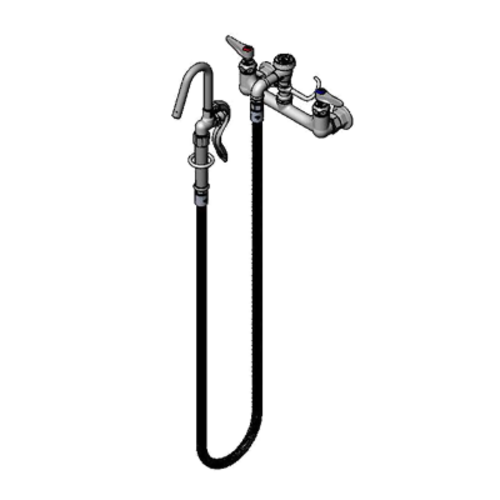 T&S Brass B-0610 8" Center Wall Mount Pot/Kettle Filler Faucet w/ 68" Flexible Stainless Steel Hose