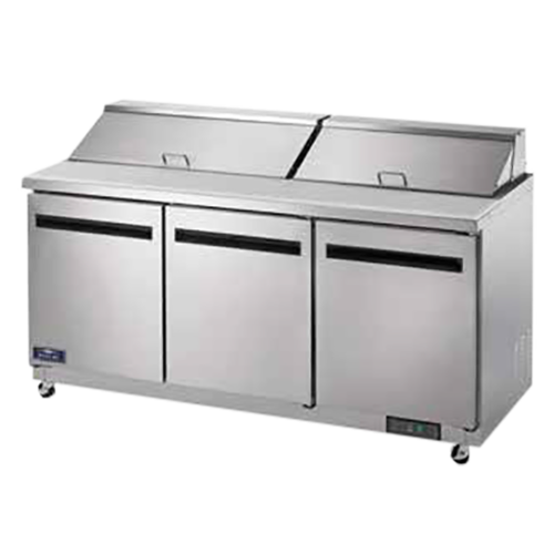 Arctic Air AST72R 72" 3 Door Refrigerated Sandwich Prep Table | (18) 1/6 Pans