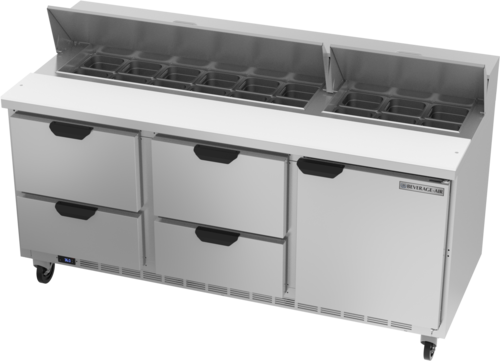 Beverage Air SPED72HC-18-4 72" 4 Drawer 1 Door Refrigerated Sandwich Prep Table | (18) 1/6 Pan