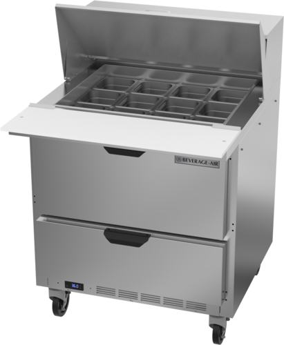 Beverage Air SPED32HC-12M-2 32" 2 Drawer Mega Top Refrigerated Sandwich Prep Table | (12) 1/6 Pan