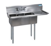BK Resources BKS-3-1014-10-15R 3 Compartment Sink w/ Right Drainboard