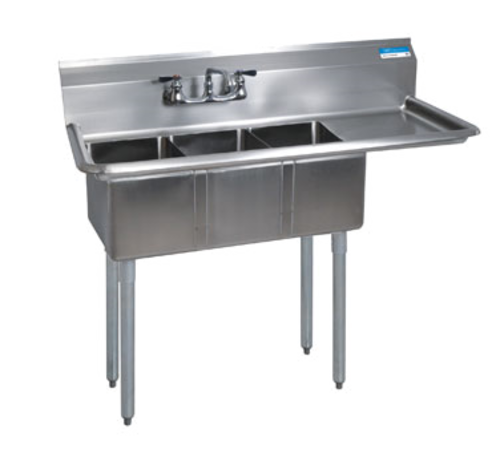 BK Resources BKS-3-1014-10-15R 3 Compartment Sink w/ Right Drainboard