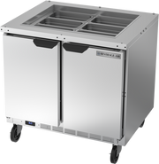 Beverage Air SPE36HC-S 36" 2 Door Refrigerated Salad Prep Table with Lift-Off Lid | 10.01 Cu. Ft.