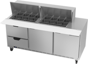 Beverage Air SPED72HC-24M-2 72" 2 Drawer 2 Door Mega Top Refrigerated Sandwich Prep Table | (24) 1/6 Pan
