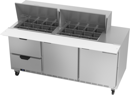 Beverage Air SPED72HC-24M-2 72" 2 Drawer 2 Door Mega Top Refrigerated Sandwich Prep Table | (24) 1/6 Pan