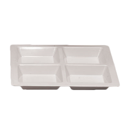 Thunder Group 13-1/2"(l) x 13-1/2'(w) x 1-3/8"(h) 4 Compartment, Square, Passion White Melamine Serving Tray | Model No. PS5104W