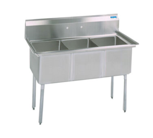 BK Resources BKS-3-15-14S 3 Compartment Sink without Drainboard - Stainless Steel Legs | 50" Length