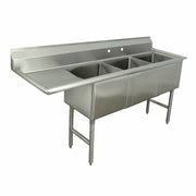 Advance Tabco FC-3-1818-18L-X 75" x 24" 3 Compartment Fabricated Sink w/ Left Drainboard