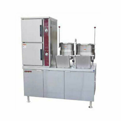 Crown Steam DCX-2-6-6 (2) Direct Steam Convection Steamers & (2) 6 Gal. Kettles w/ 60" Cabinet Base