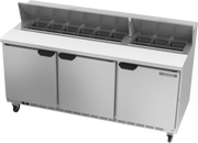 Beverage Air SPE72HC-18 72" 3 Door Rear Mount Refrigerated Sandwich Prep Table | (18) 1/6 Pan