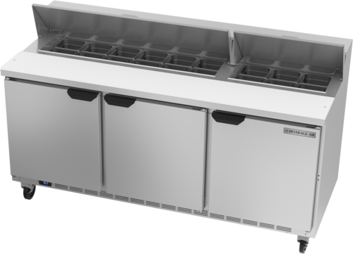 Beverage Air SPE72HC-18 72" 3 Door Rear Mount Refrigerated Sandwich Prep Table | (18) 1/6 Pan