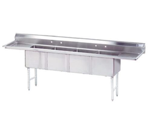 Advance Tabco FC-4-1818-18RL-X 108" x 24" 4-Compartment Fabricated Sink w/ 18" Left and Right Drainboards