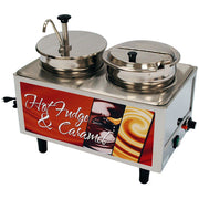 Winco 51073H Dual Well Hot Fudge Warmer | (1) Pump and (1) 7 Qt. Well with Ladle