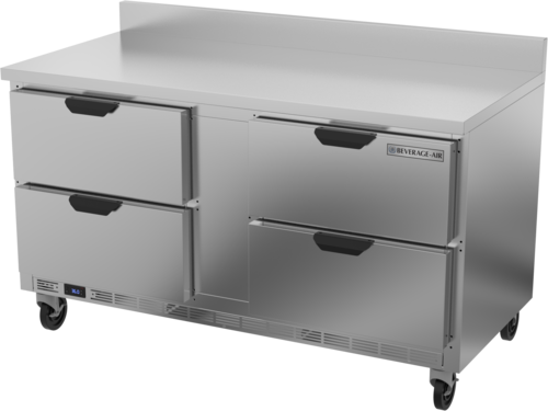 Beverage Air WTRD60AHC-4-FIP 60" 4 Drawer Worktop Refrigerator with Foamed-In Backsplash | 14.75 Cu. Ft