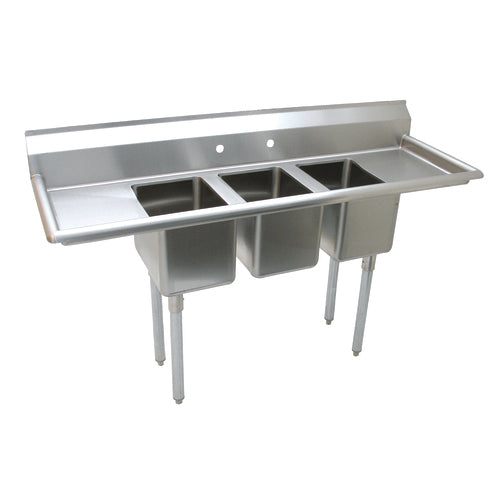Advance Tabco K7-CS-21-EC-X 14" x 54" 3-Compartment Convenience Store Sink w/ Right & Left Drainboards