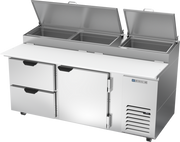 Beverage Air DPD72HC-2 72" 2 Drawer 1 Door Refrigerated Pizza Prep Table | 22.8 Cu. Ft.