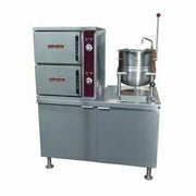 Crown Steam DCX-10-10 (2) Direct Steam Convection Steamers & (1) 10 Gal. Kettle w/ 48" Cabinet Base