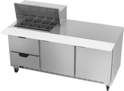 Beverage Air SPED72HC-12M-2 72" 2 Drawer 2 Door Mega Top Refrigerated Sandwich Prep Table | (12) 1/6 Pan