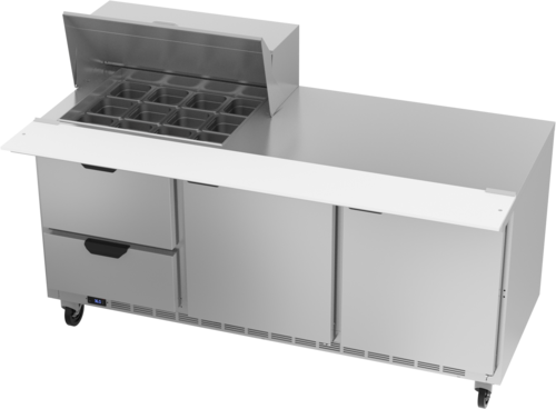 Beverage Air SPED72HC-12M-2 72" 2 Drawer 2 Door Mega Top Refrigerated Sandwich Prep Table | (12) 1/6 Pan