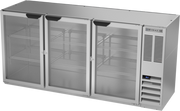 Beverage Air BB72HC-1-FG-S 72" 3 Glass Door Stainless Steel Food Rated Back Bar Cooler | 19.92 Cu. Ft.