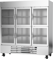 Beverage Air HBR72HC-1-HG 75" 6 Glass Half Door Bottom Mount Reach In Refrigerator | 70.19 Cu. Ft.
