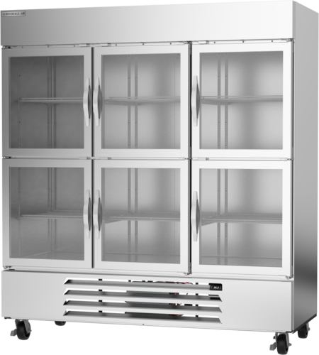 Beverage Air HBR72HC-1-HG 75" 6 Glass Half Door Bottom Mount Reach In Refrigerator | 70.19 Cu. Ft.
