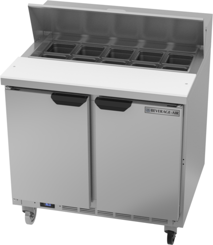 Beverage Air SPE36HC-10 36" 2 Door Rear Mount Refrigerated Sandwich Prep Table | (10) 1/6 Pan